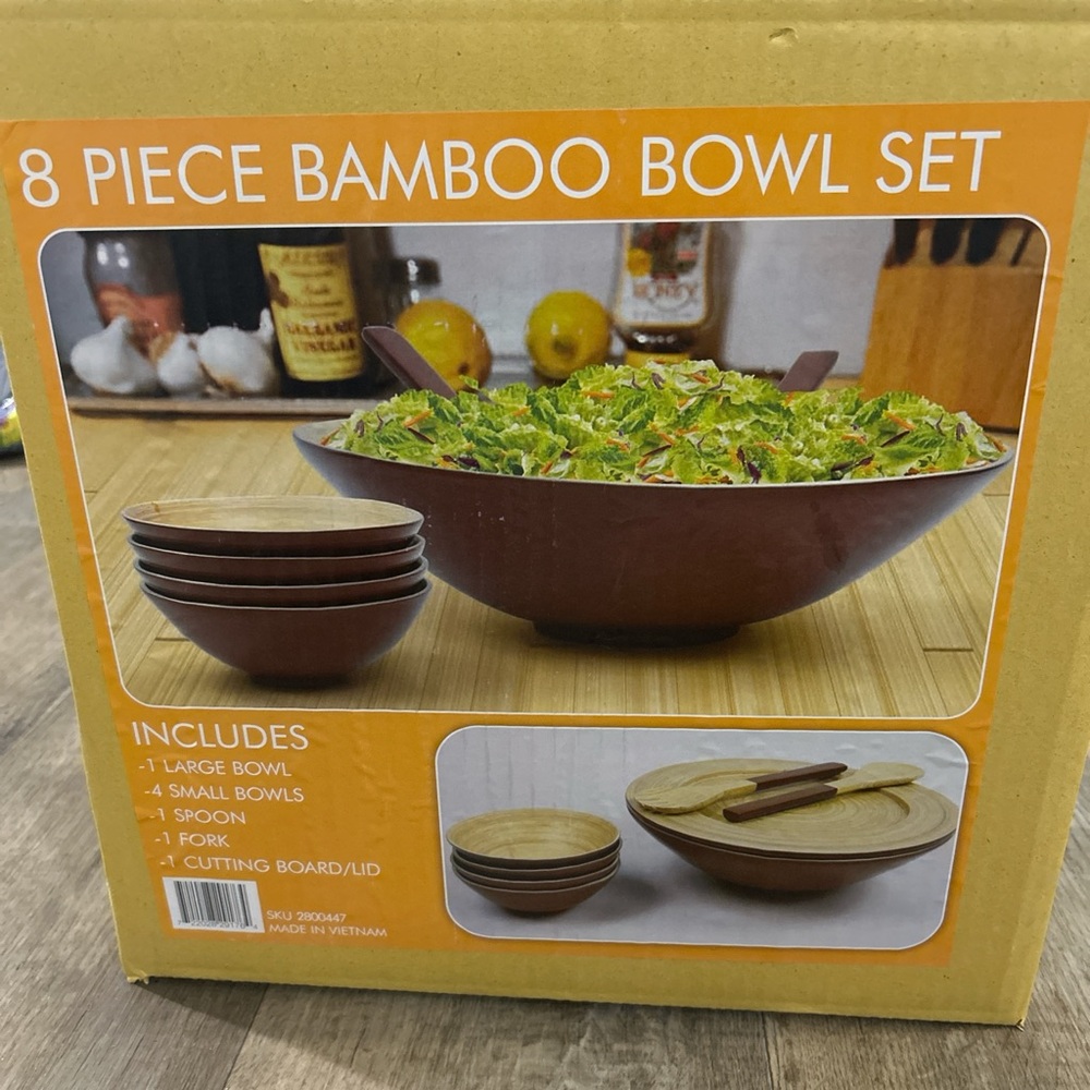 8 Piece Bamboo Bowl Set - Brown and Natural